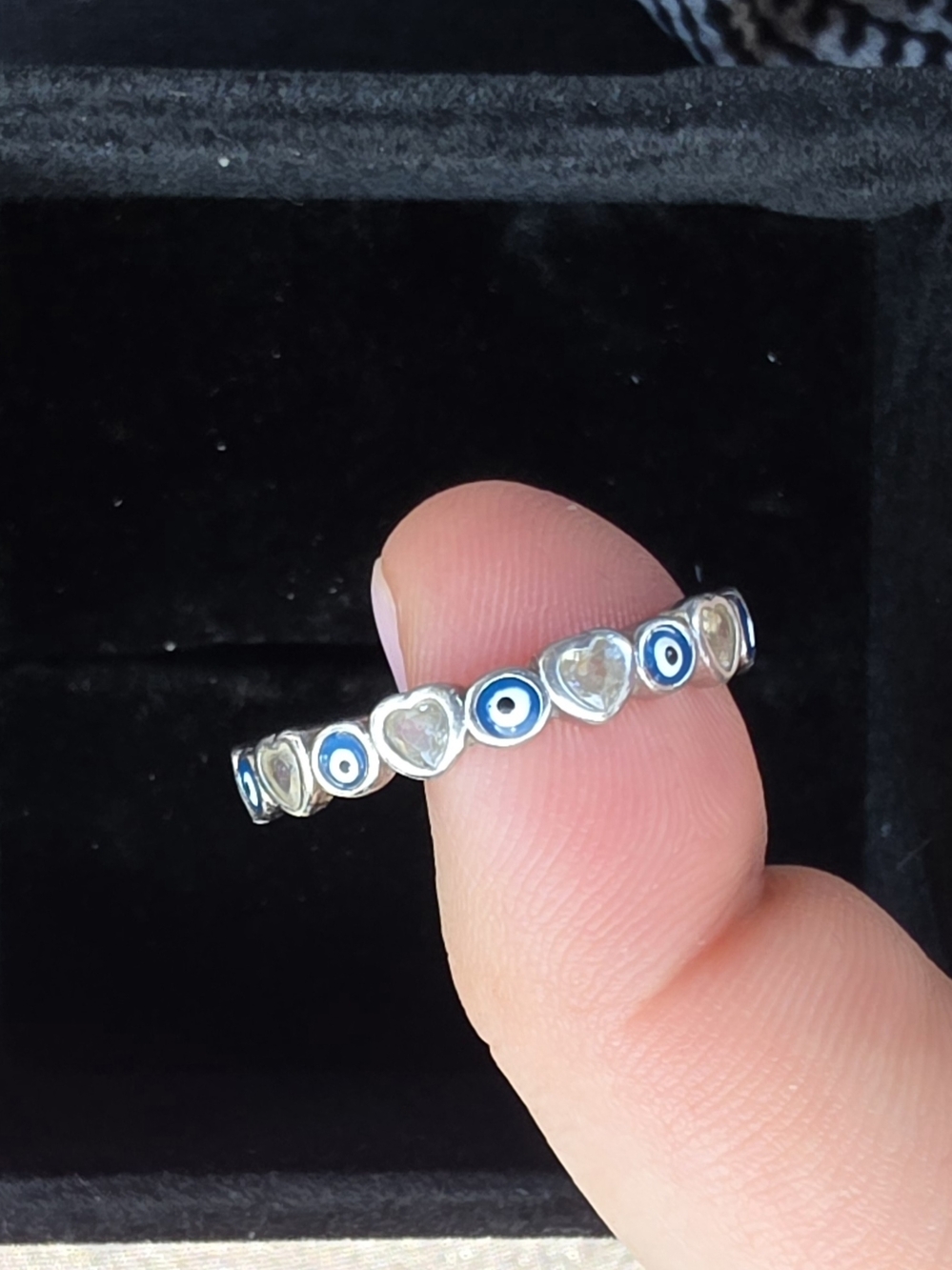 Evil Eye & Heart Silver Band Ring